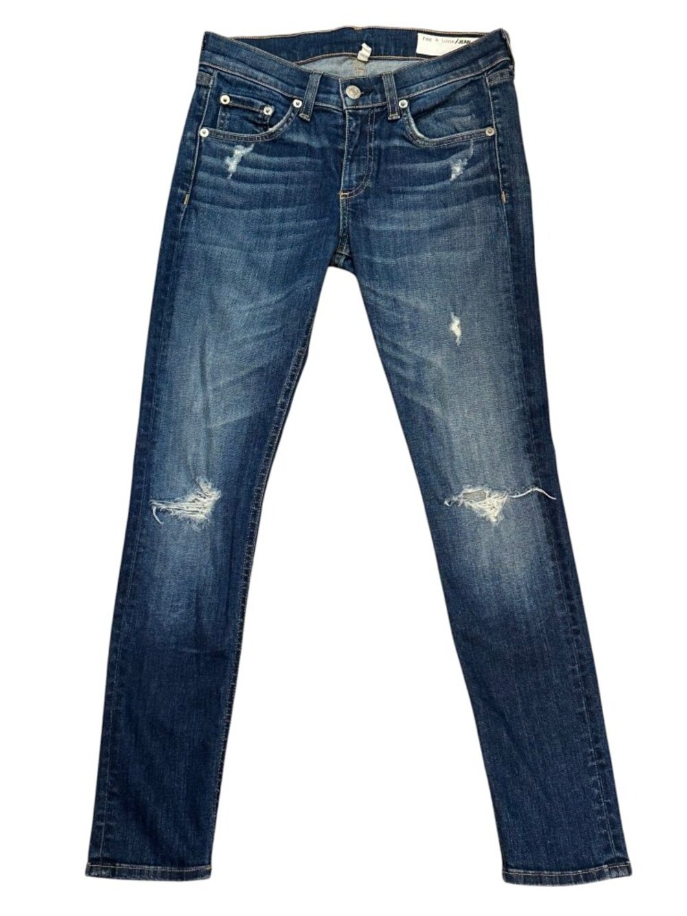 rag & bone/JEAN Distressed Capri Skinny Stretch Jeans Medium Wash Denim Size 25